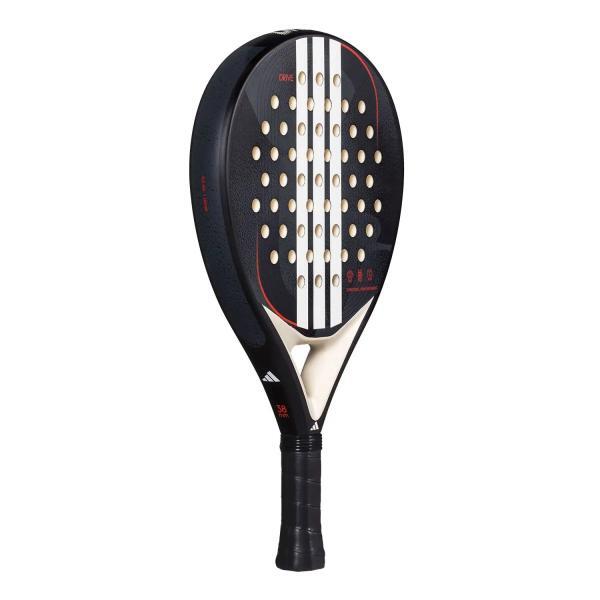 Racheta de padel, Adidas, drive 3-4, neagra cu dungi albe, vedere din lateral