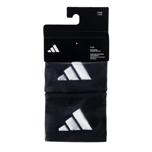 set de doua (2) mansete anti-transpiratie scurte, adidas, negru cu logo alb, vedere din fata