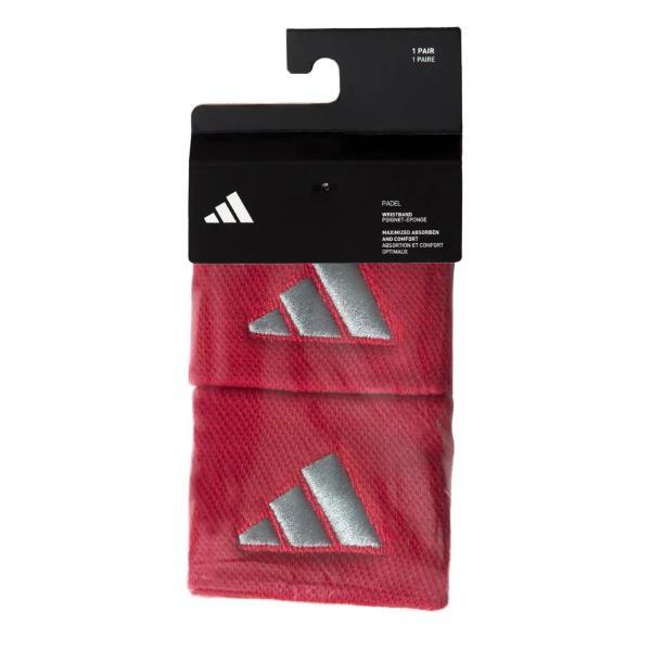 set de doua (2) mansete anti-transpiratie scurte, adidas, rosu, cu logo argintiu, vedere din fata