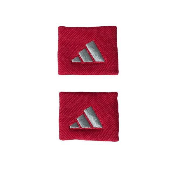 set de doua (2) mansete anti-transpiratie scurte, adidas, rosu, cu logo argintiu, vedere din fata