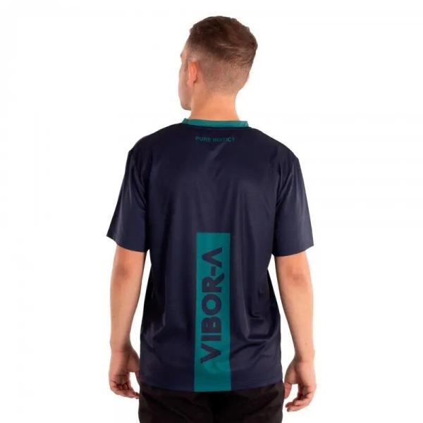 Tricou de padel sau sport, pentru barbati, bleumarin cu verde, Vibora, vedere din spate, logo vertical