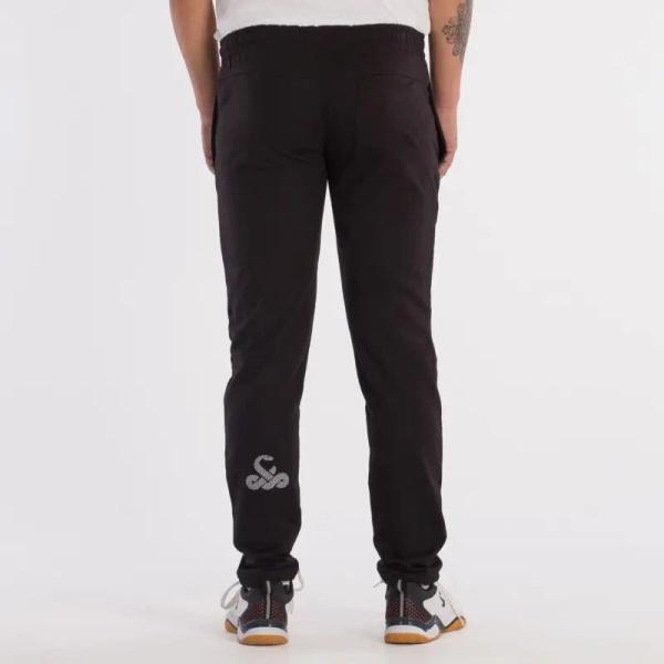 Pantaloni sport sau de padel, lungi, negri, vibora, vedere din spate, logo pe picior