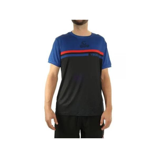 Tricou de padel sau sport, pentru barbati, negru cu albastru, Vibora, vedere din fata, logo central